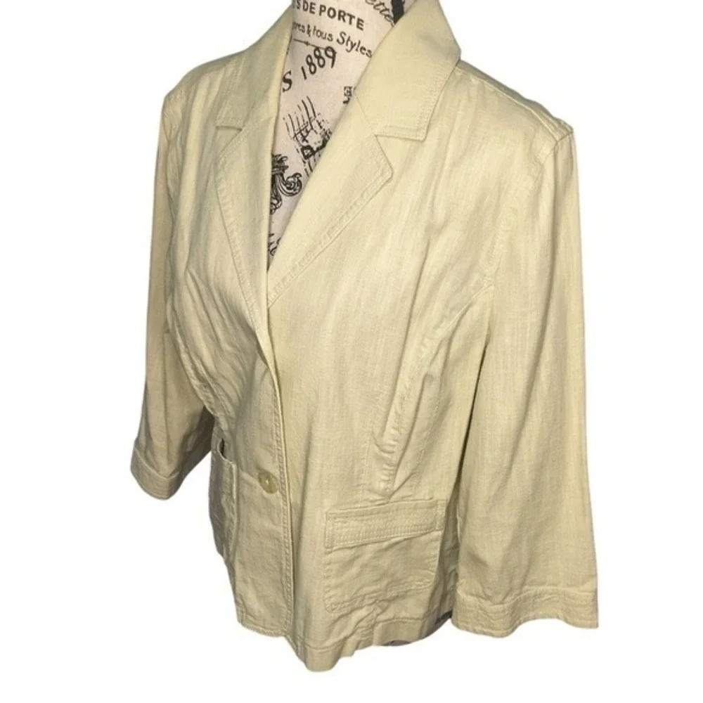 J. Jill beige/yellow 100%‎ Cotton 3/4 Sleeve Floral Trim Jacket Womens 14 Petite
